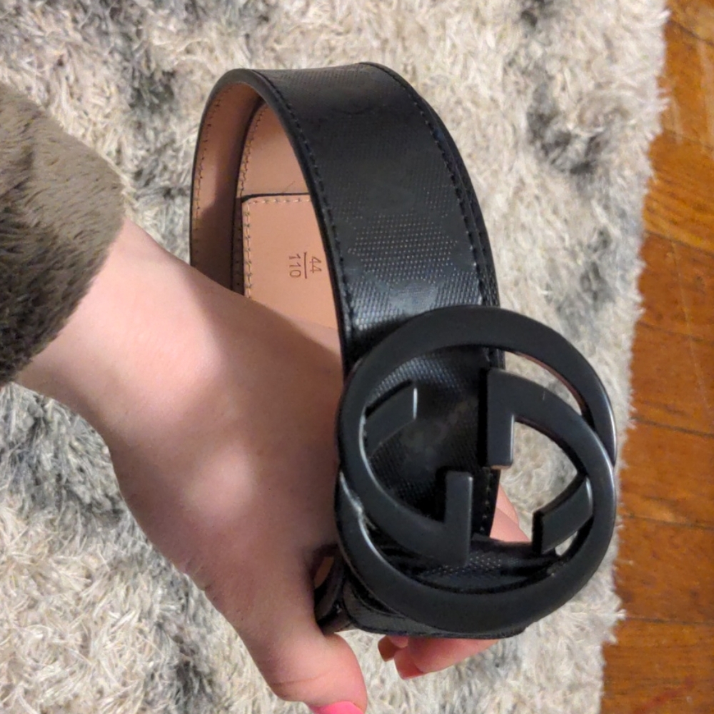 Auth Gucci Black Monogram Belt